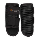 Black horse leg boots with 'Equilibrium' branding on a white background